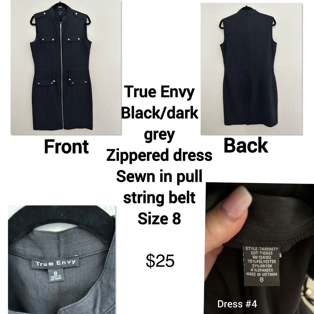 True Envy, dark blue/grey, seen in belt, front zipper, size 8